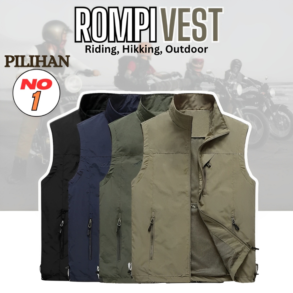 Rompi Pria Outdoor Anti Angin Rompi Casual Formal Jaket Vest Kerja Jaket Lekbong Multifungsi Riding 