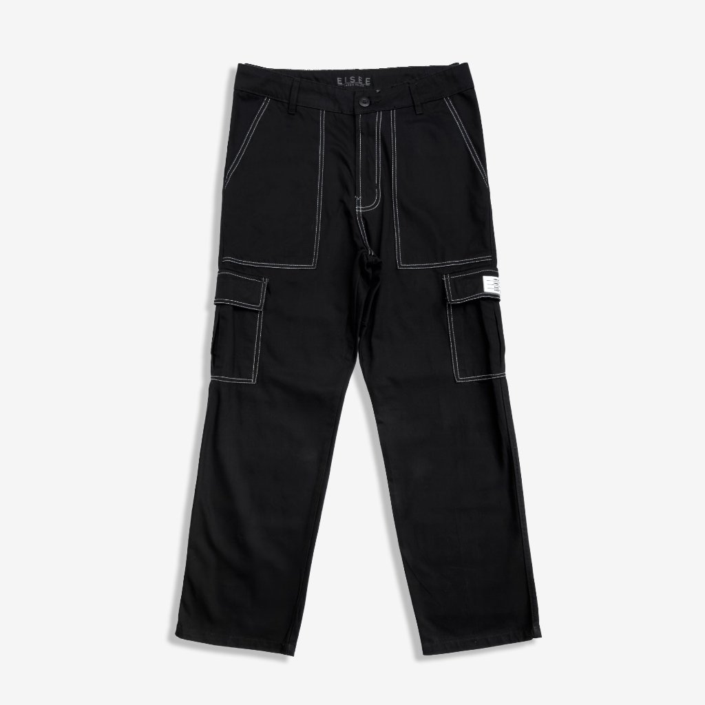 Eisee Cargo Pants : Black Carbon with White Stitching
