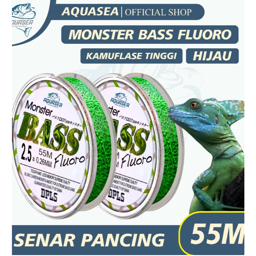 Tali Pancing Bass FLUOROCARBON 55M Warna Hijau Senar Pancing Fishing Line Sangat kuat