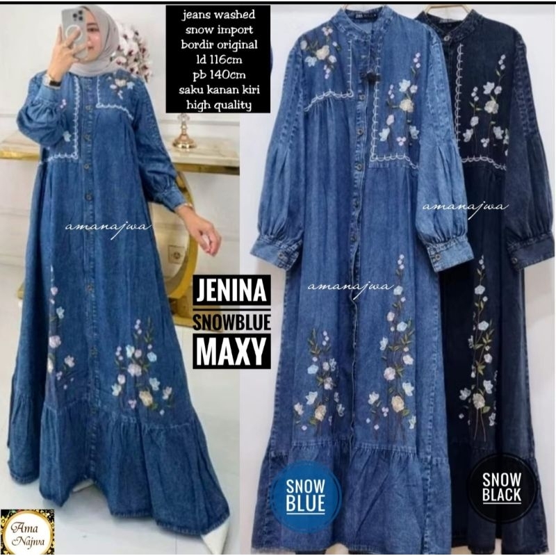 GAMIS BORDIR JEANS JUMBO By AMA NAJWA