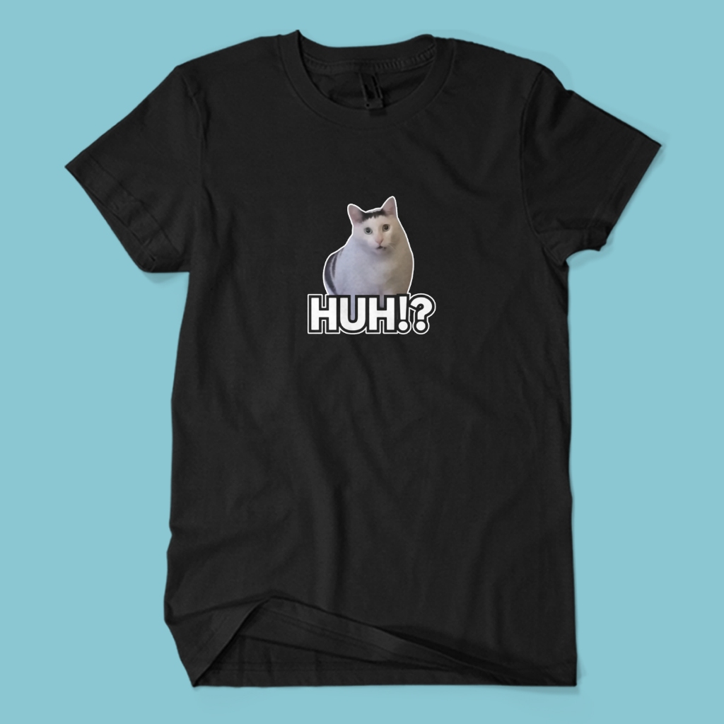 Kaos Distro Premium KUCING HUH - Baju Humor Lucu Meme Unisex Dewasa