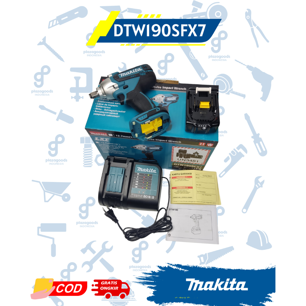 Impact Makita Original DTW190SFX7  Mesin Bor Cas Makita Corldess Impact Wrench