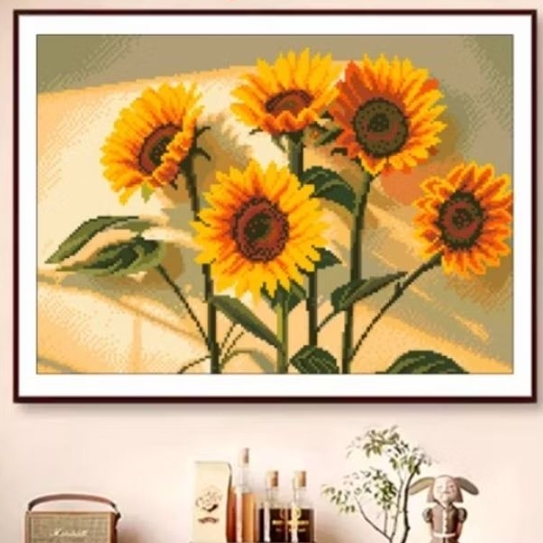 paket kristik bunga matahari sunflower cross stitch 14ct embroidery sulaman jahitan kerajinan tangan