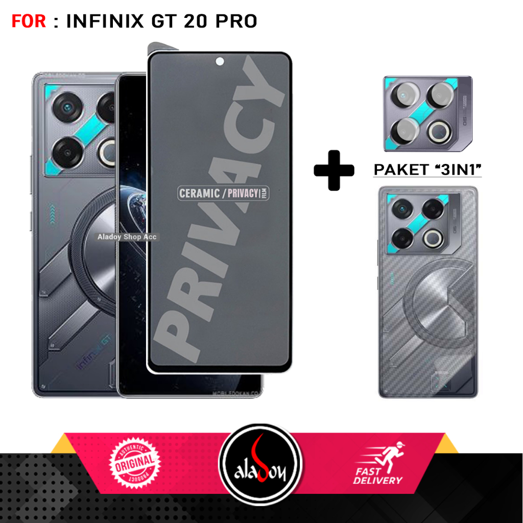 Tempered Glass Anti SPY Infinix GT 20 Pro Anti Gores Privacy + Tempered Glass kamera dan Skin Carbon