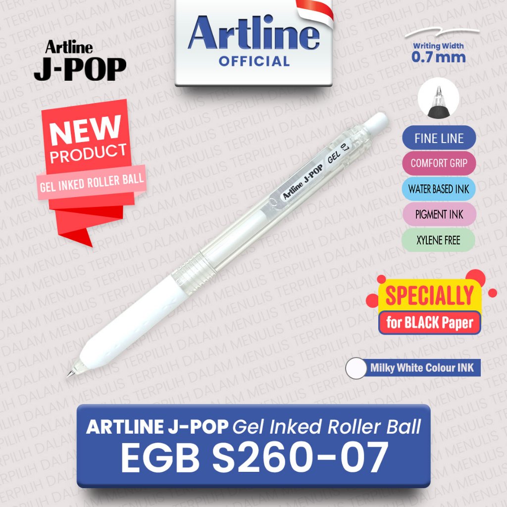 

ARTLINE J-POP Milky White Ink Gel Inked Roller Ball EGB S260-07 0.7 mm / Bolpoin Artline JPOP Tinta Putih