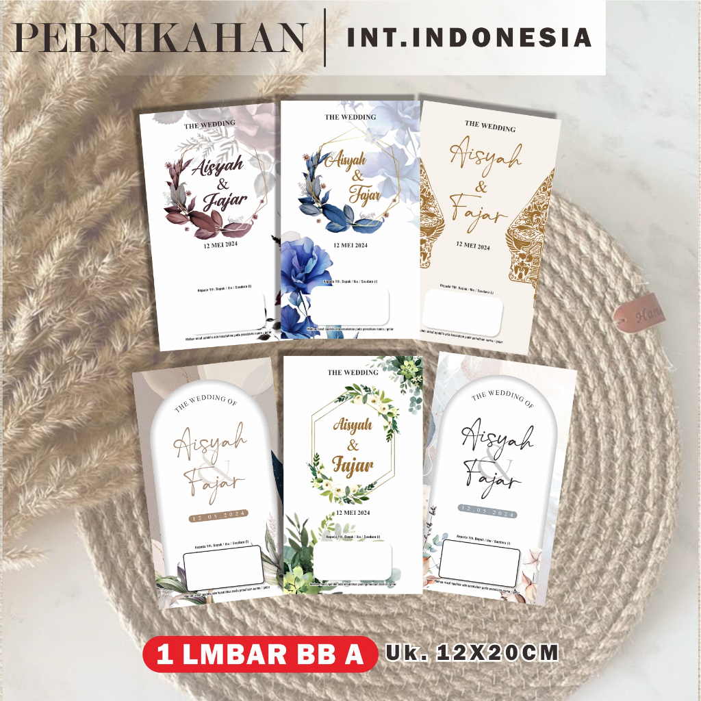 TANPA PO Undangan Pernikahan 1 Lembar BB_A / Surat Undangan Pernikahan Bahan Brief Card 210gsm