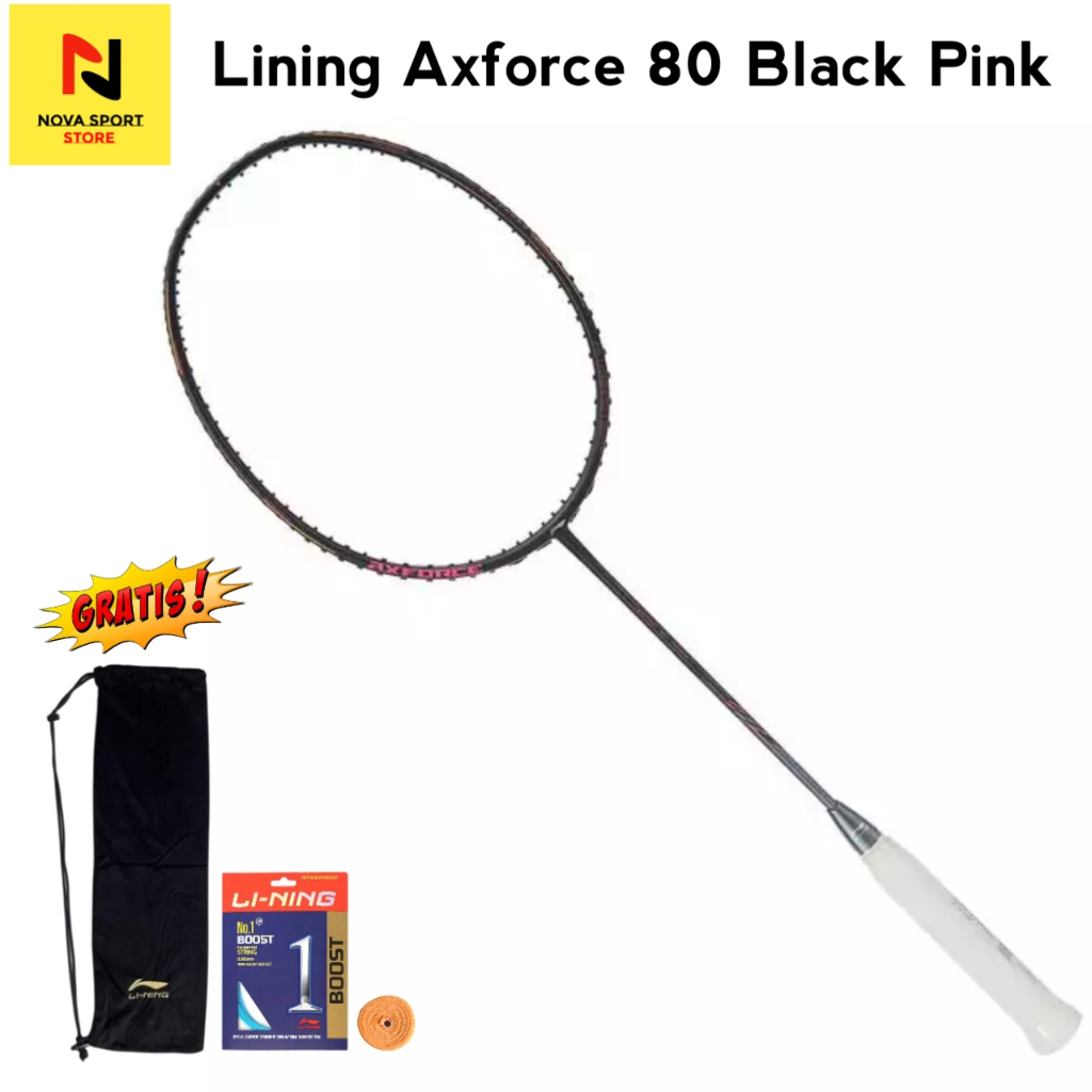 Lining Raket Badminton Ax Force 80 Black Pink