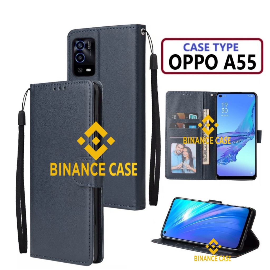 LEATHER FLIP CASE OPPO A55 CASE KULIT FLIP WALLET LEATHER KULIT PREMIUM SARUNG BUKA TUTUP KESING HP 