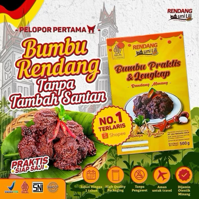 

Bumbu Rendang Instan TANPA TAMBAH SANTAN - Rendang UNI LILI Praktis & Lengkap utk 1 KG Daging
