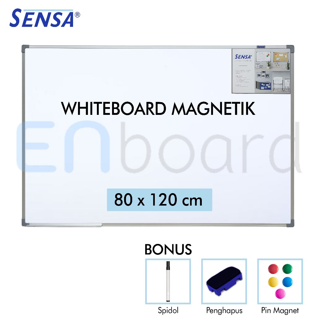 

Papan Tulis Whiteboard / White Board Gantung Magnet Single Face Sensa 80 x 120 cm