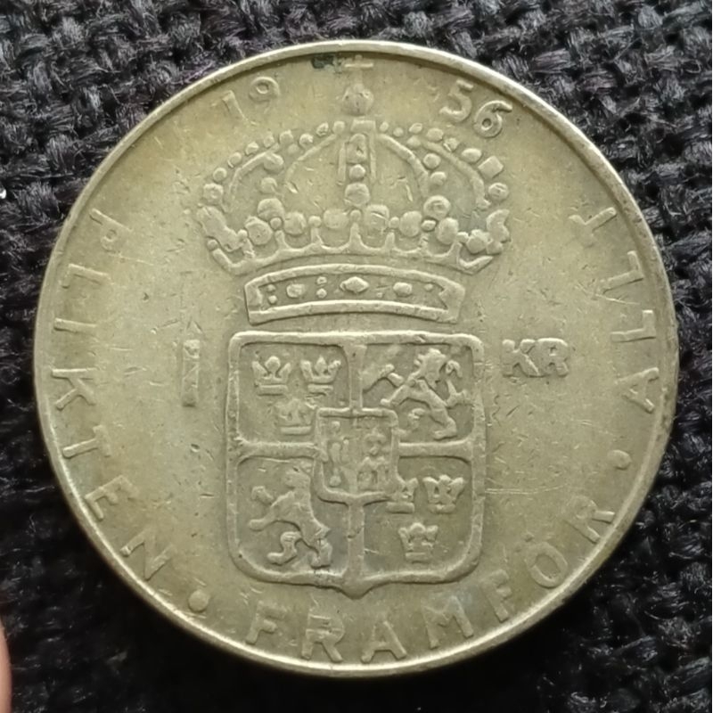 Koin Kuno Perak Swedia 1 Krona tahun 1956
