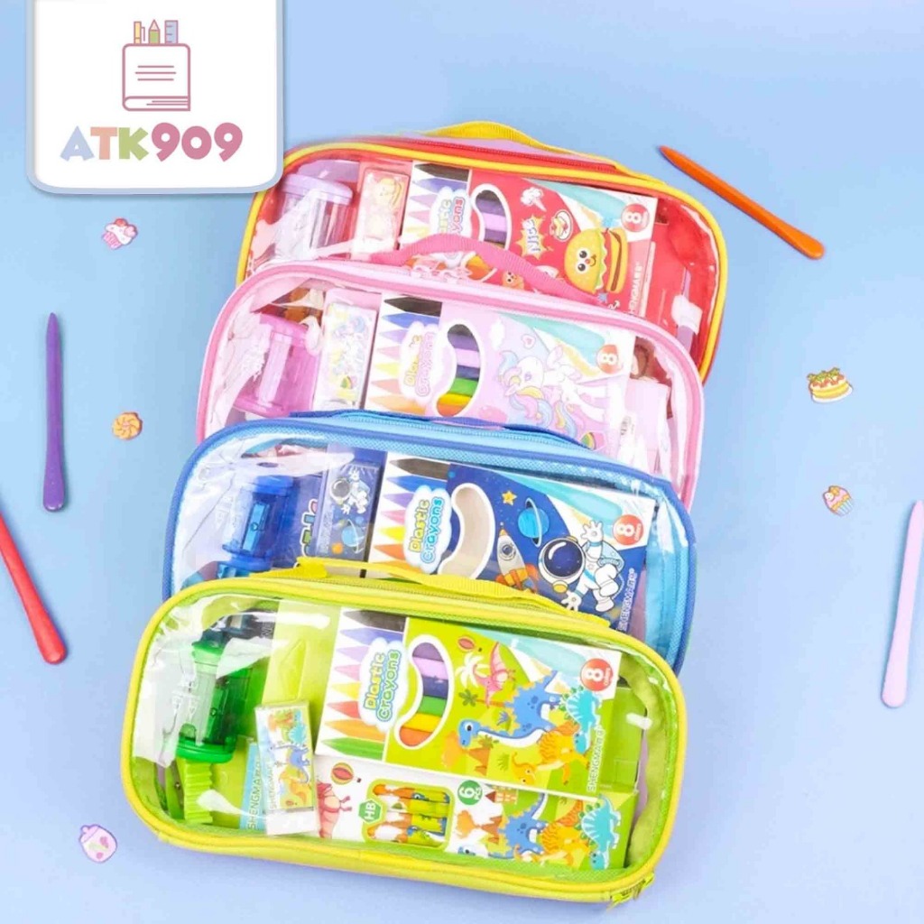 

ATK909 PREMIUM 6in1 Alat Tulis Mewarnai Set Plastic Crayons Oil Pastels Paket Alat Tulis Sekolah Stationary Set Buku Gambar