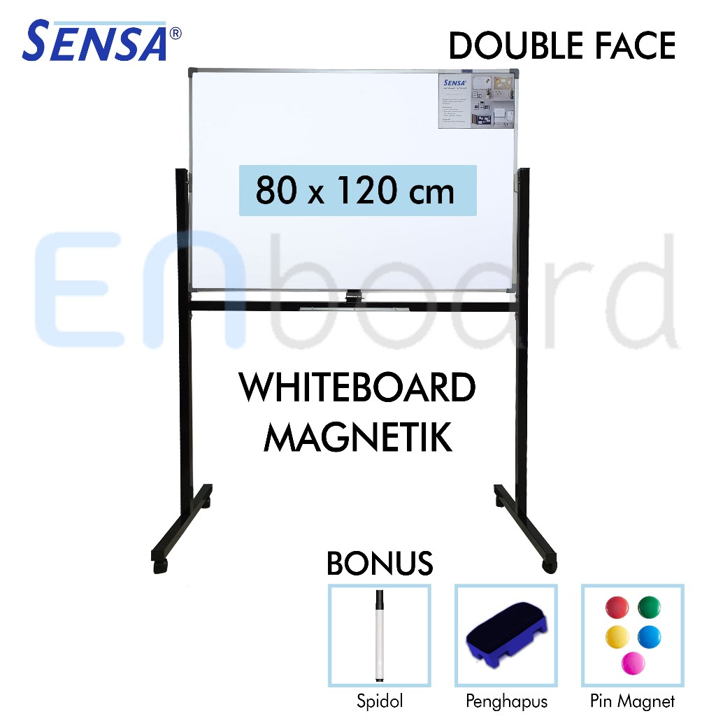 

Papan Tulis Whiteboard / White Board Standing Magnet Double Face Sensa 80 x 120 cm
