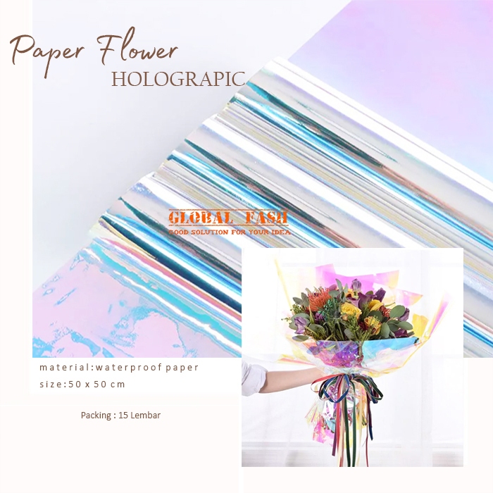

[isi 15] Kertas Buket Hologram / Kertas Paper Wrapping Flower Cellophane Hologram Metalik Mengkilap