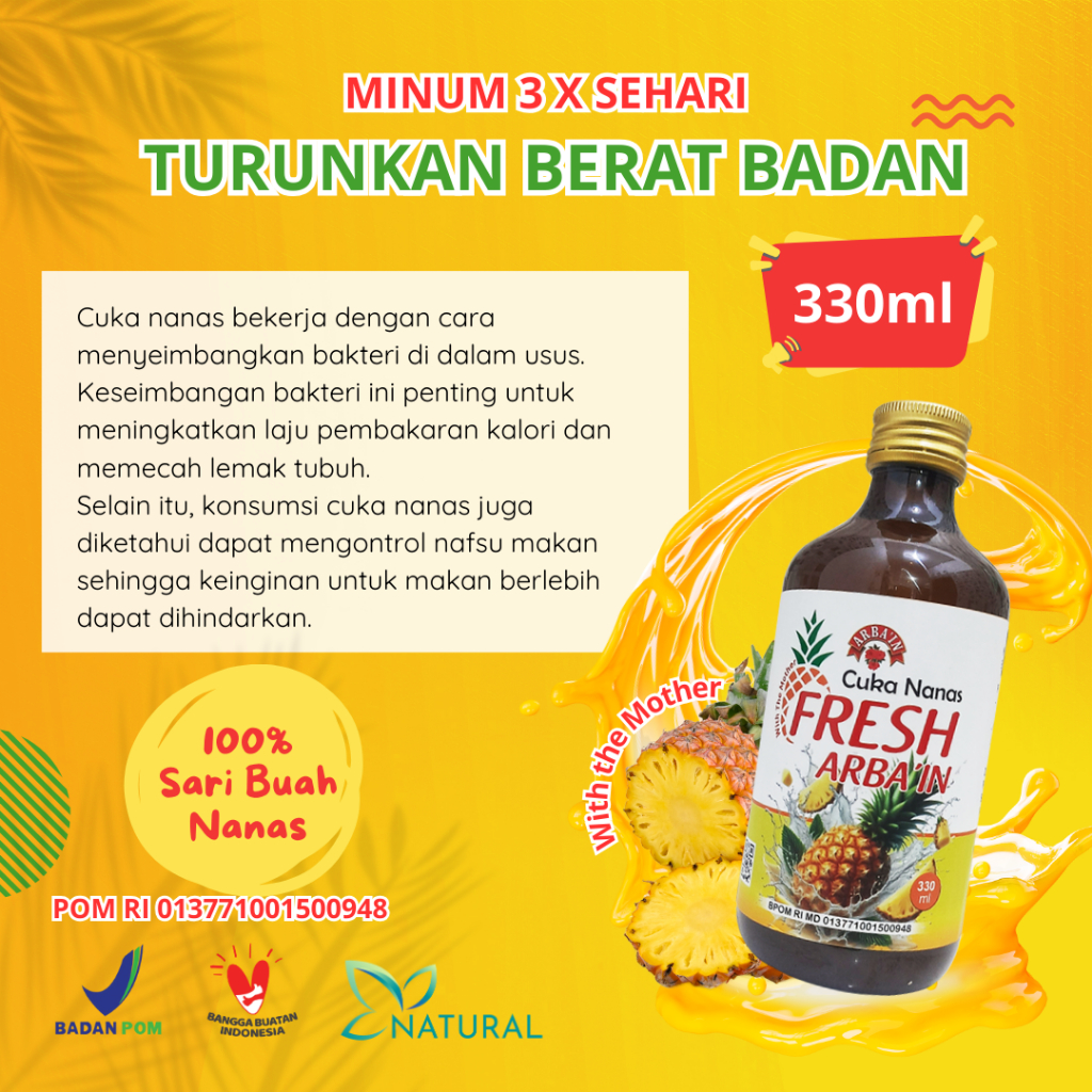 

Cuka Nanas Fresh Arbain 330ml Bantu Program Diet Cuka Nanas Asli Alami