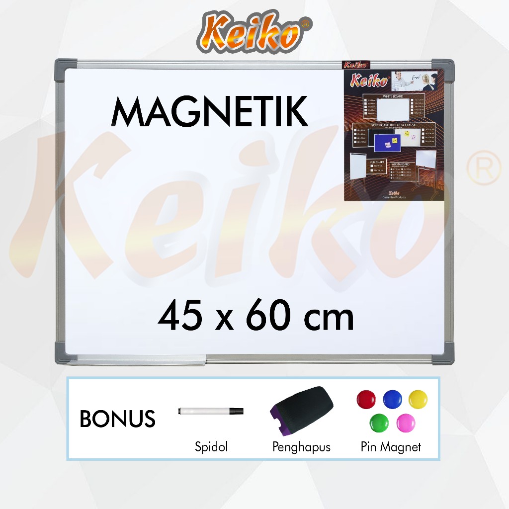

Papan Tulis Whiteboard / White Board Gantung Magnet Single Face Keiko 45 x 60 cm