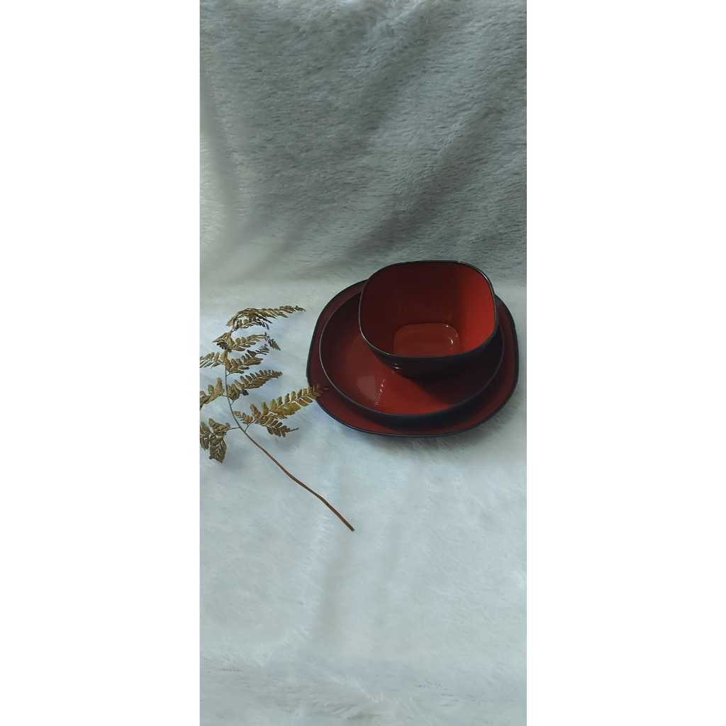 Paket 1 Lusin Ramen Piring Mix dan Mangkuk Kotak - Kitchenware Piring Set Mangkok
