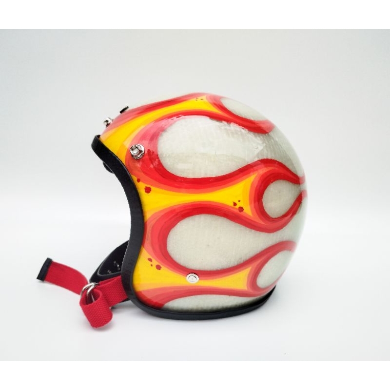 Slimhead Helmets 500Ttx RAW Custom Flame. Helm Vespa, Helm Harley Davidson, Helm Choppers