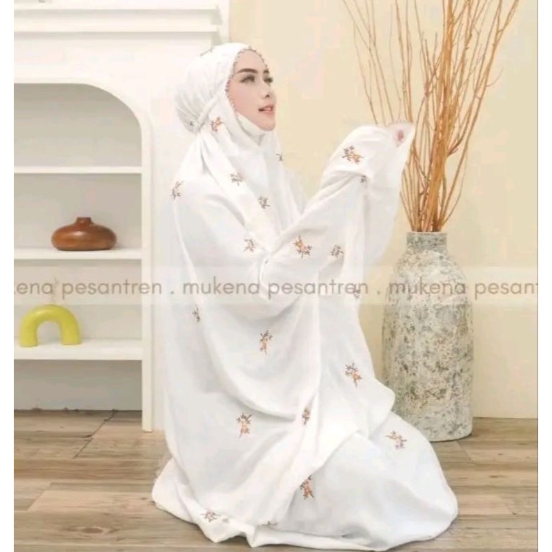 Mukena Terusan Mukena Lajuran Bahan Rayon Adem Mukena Putih Rukuh Dewasa Mukena Pesantren