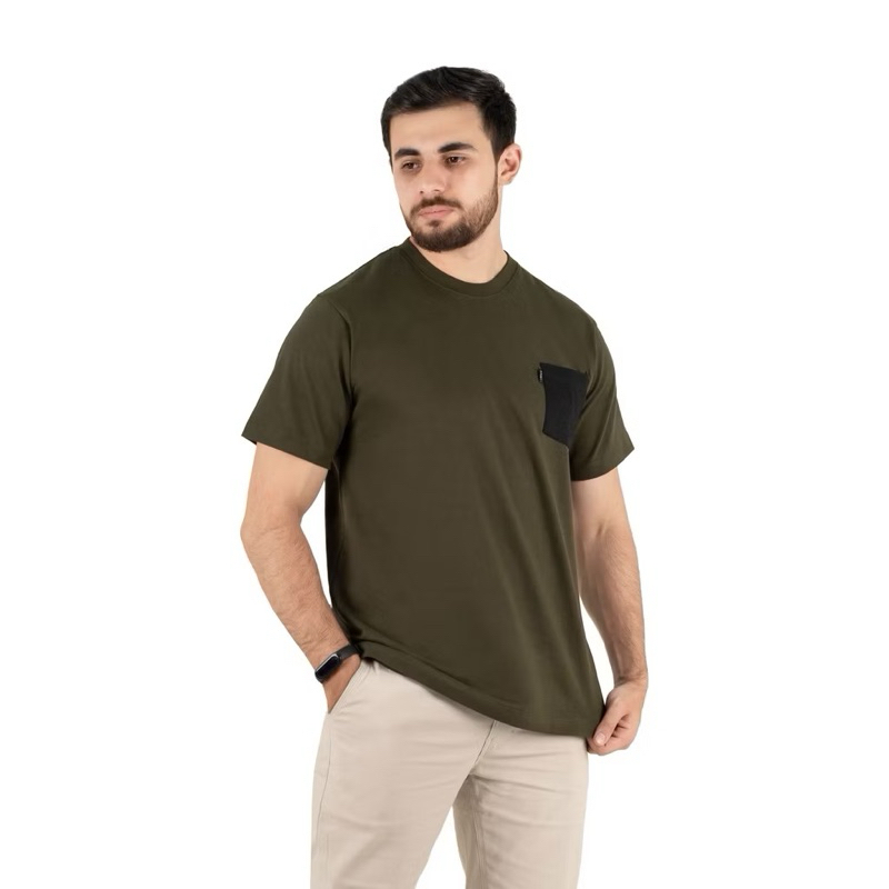 [PRELOVED] Otsky Kaos Pria Pocket CB Cotton Combed 24s (Army M)