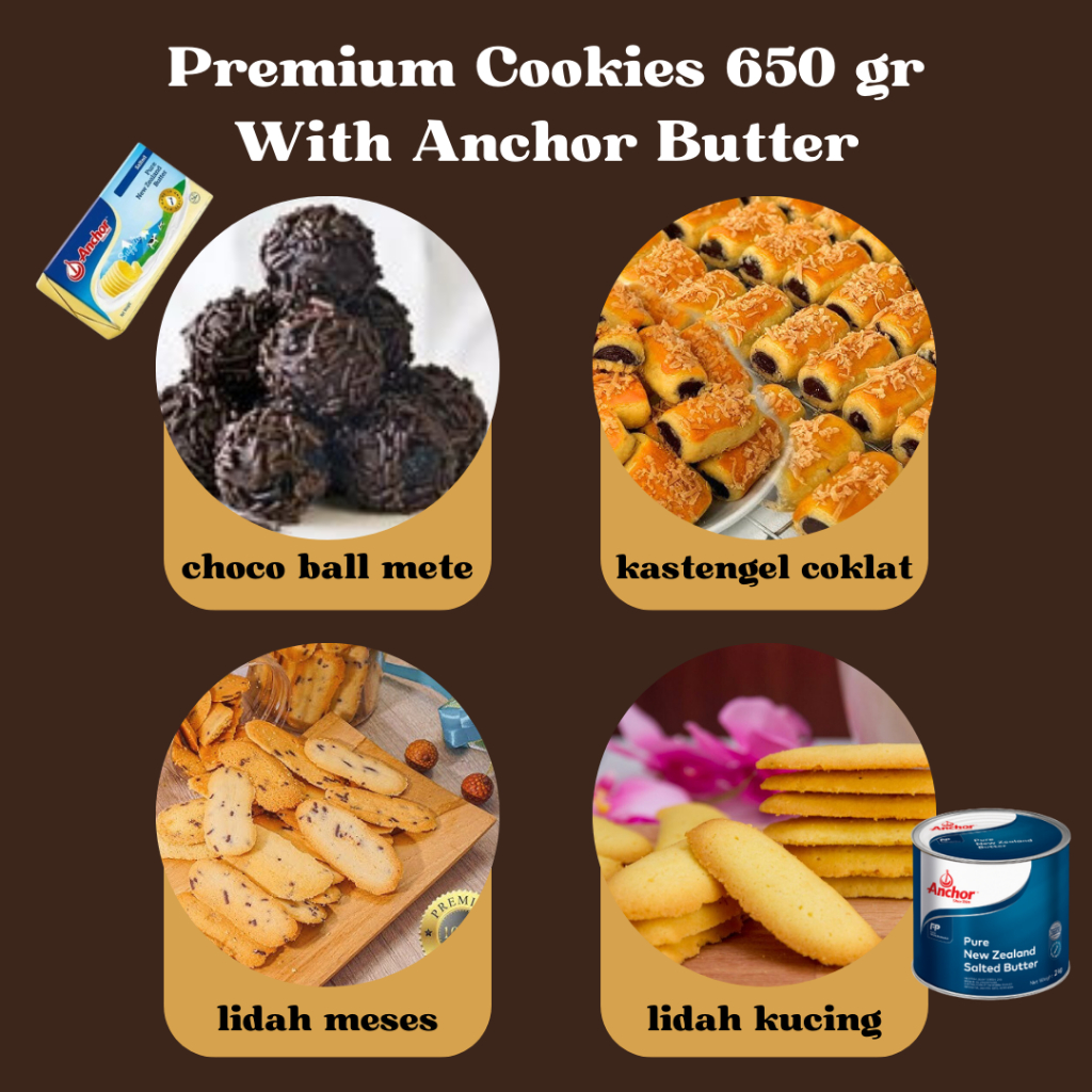 

KUE KERING PREMIUM 650 GR - Spesial Butter Anchor - Katengel Coklat - Kue Lidah Kucing - Choco Ball Mete - Suguhan Lebaran - Kue Istimewa