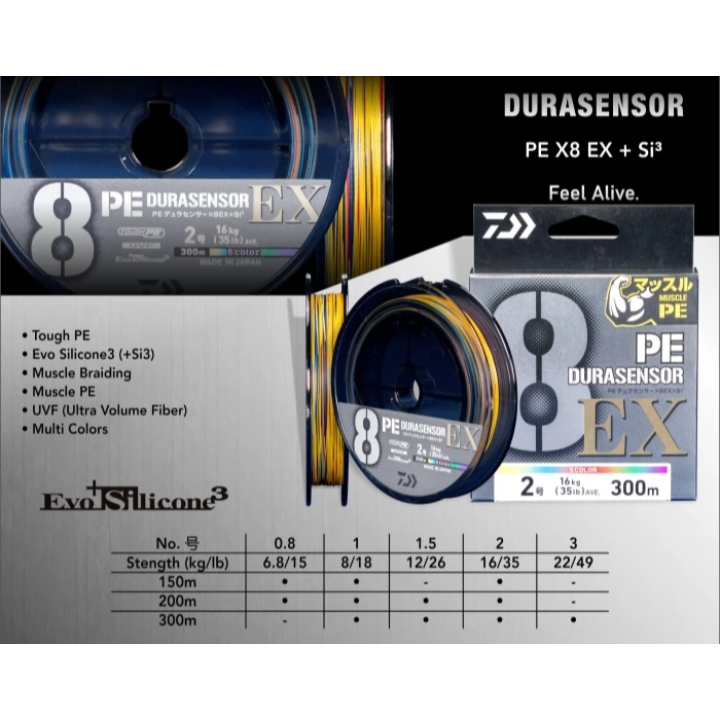 SENAR PE DAIWA DURASENSOR X8 EX UVF SI3 150M - 200M - 300M - ORIGINAL