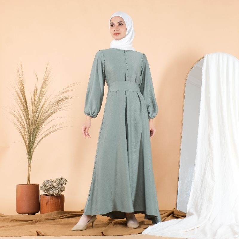 Kasih Dress Cempaka/Gamis Raya Lebaran/Baju Wanita Silk Warna Sage/Gamis Busui/Dress Panjang