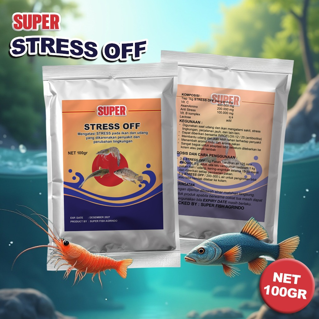 Stress off ikan udang - Super 100 gram - Super STRESS OFF 100 gr OBAT VITAMIN ANTI STRESS SAKIT PENY