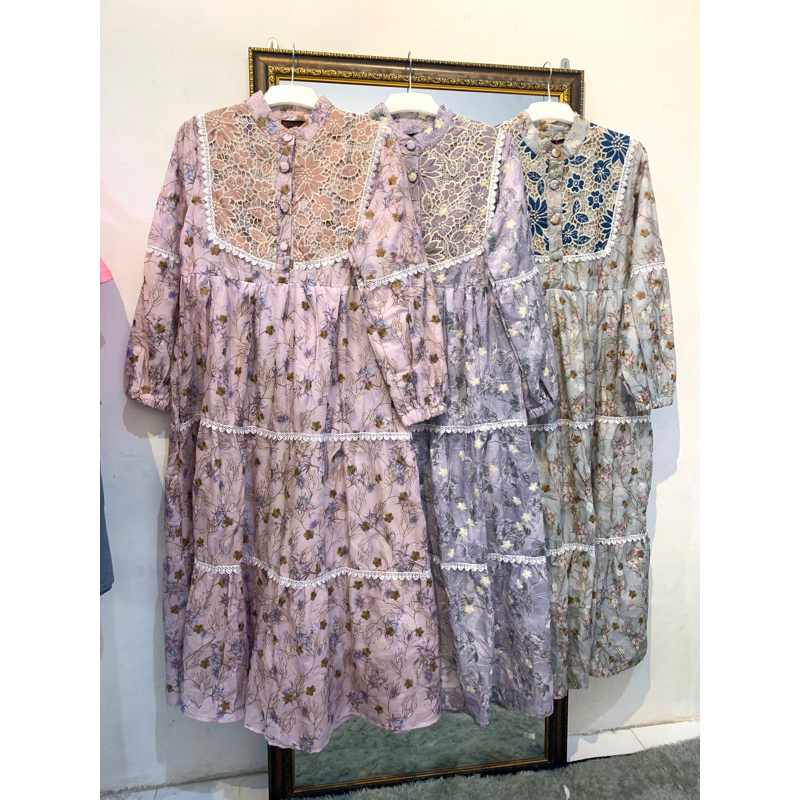 gamis Lebaran / gamis katun bordir / midi katun bordir