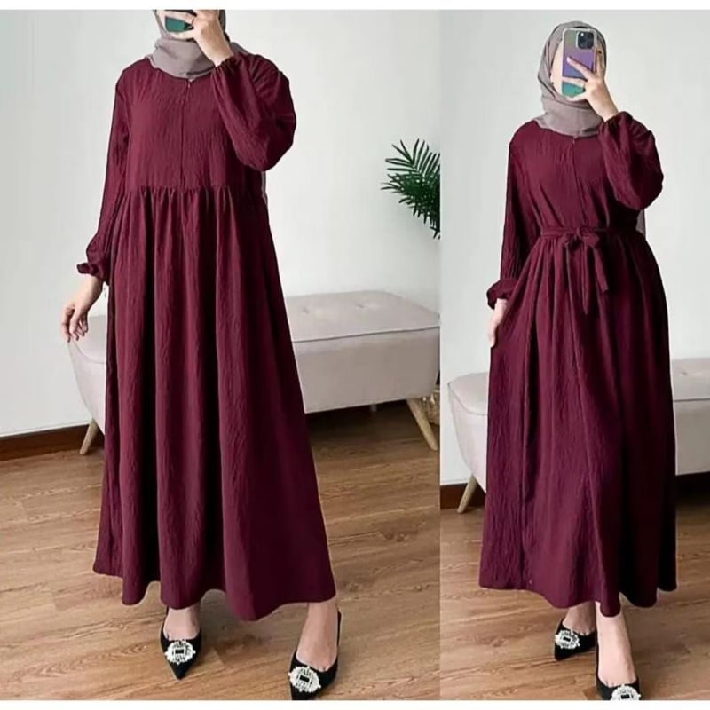 S~XXXL Zahra Gamis Crinkle Airflow Premium, Busui Friendly, Dress Remaja Dewasa Kekinian,