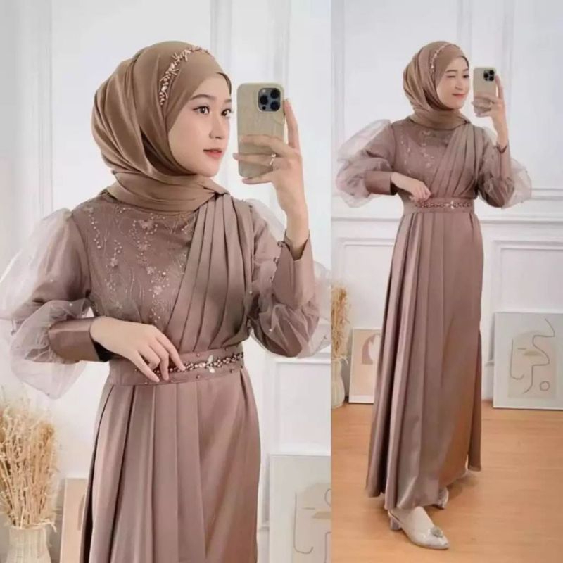 ADEVA Gamis Pesta - Gaun Tile Premium Maxi Dress Kondangan Gamis Pesta Lamaran Tunangan Kekinian