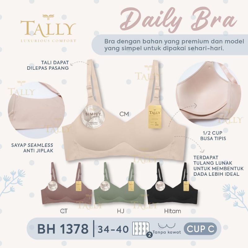 TALLY BRA BH 1378 I CUP C I 1/2 CUP BUSA TIPIS I TANPA KAWAT I SAYAP SEAMLESS ANTI JIPLAK I TALI LEP