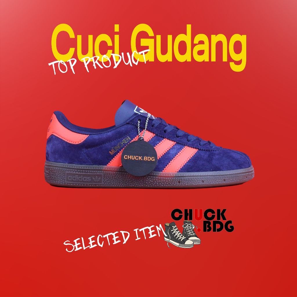 CUCI GUDANG Sneakers Adidas Munchen Dark Blue Solar Red 100% Original