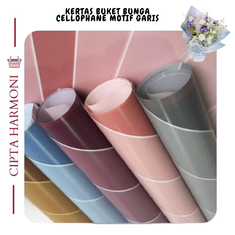 

20 LEMBAR Kertas Buket Bunga Motif Garis Cellophane Flower Wrapping Paper Florist KB080