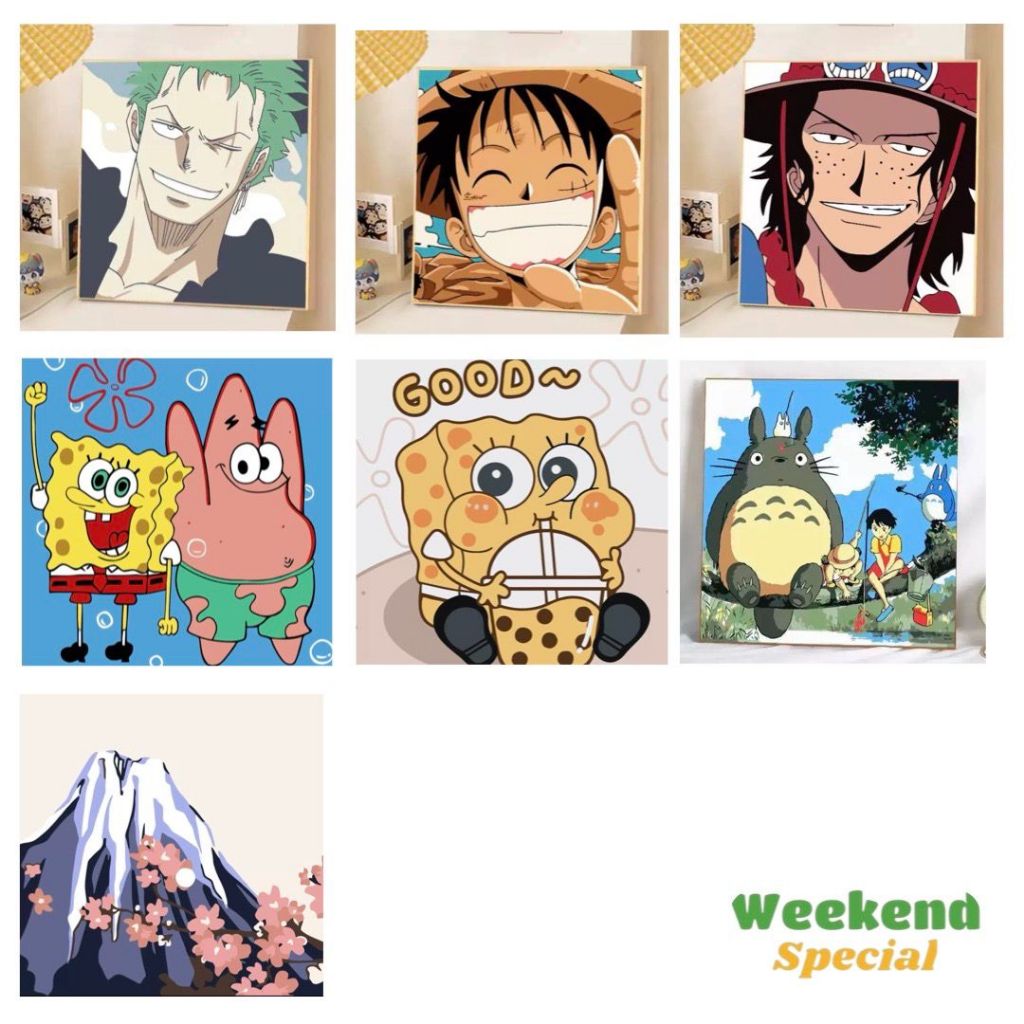 

Painting number/alat mewarnai kanvas karakter spongebob/alat kerajinan menggambar anak spongebob/Painting Number one piece