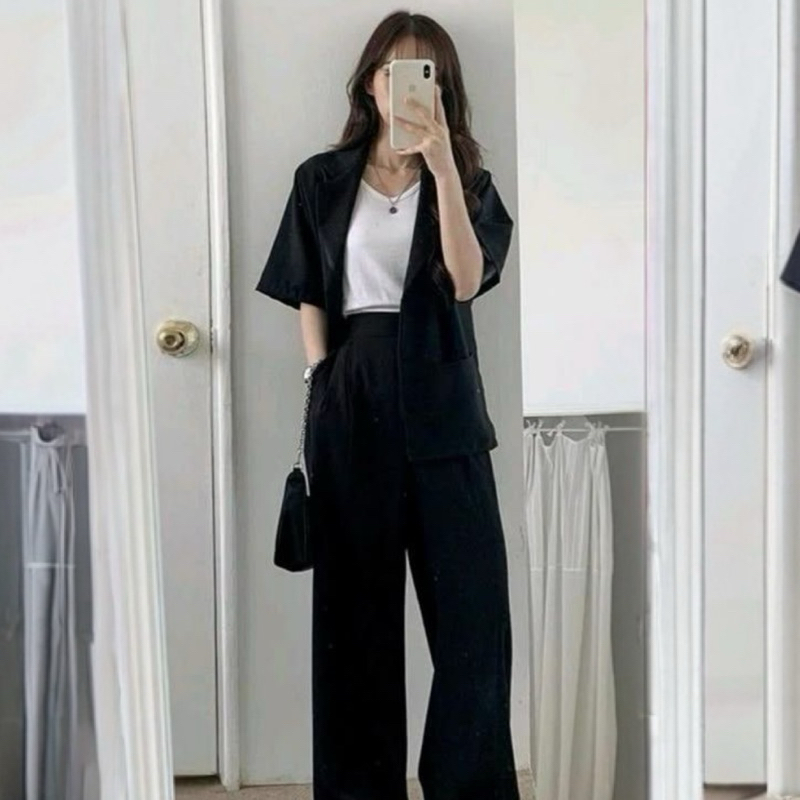 LILO Dayana Set (3 in 1) | Setelan Blazer Hitam Korea| Baju Kerja Kantor | Set Korea