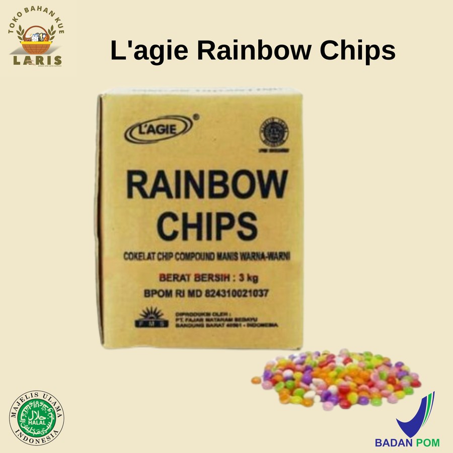 

L'AGIE CHOCO CHIPS RAINBOW 1/2 BULAT 250 GRAM KEMASAN REPACK