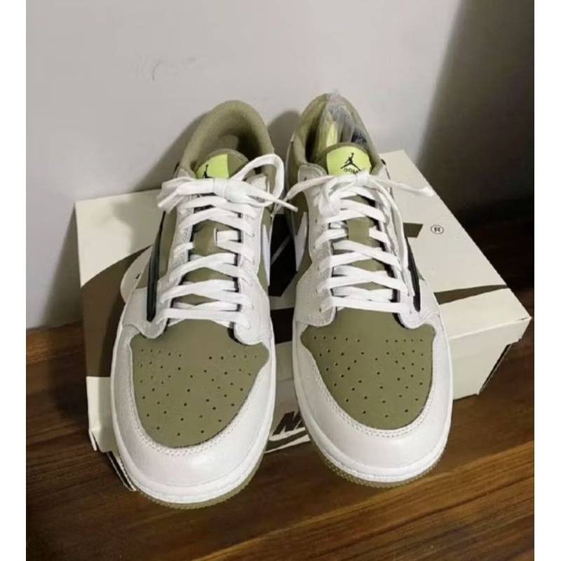 Nike Air Jordan 1 Low GOLF x Travis Scott Neutral Olive Black Sail Lemon White Authentic