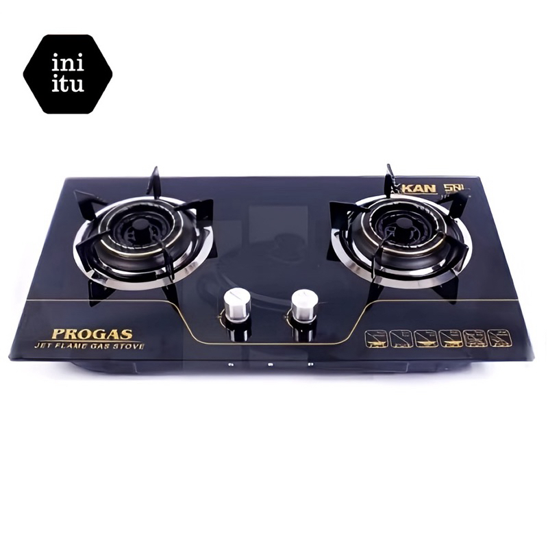 [ Progas  ] Kompor Gas Kaca / Kompor Duduk / Kompor Tanam Progas 2 tungku - PG 569 ( Full Gas )