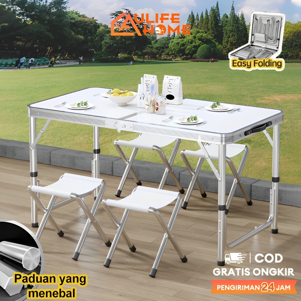 Meja Lipat Portable Meja Lipat Jualan Meja Koper Aluminium Meja Makan Lipat Outdoor 120x60cm