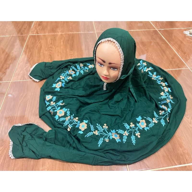 mukena terusan bordir bahan twill adem