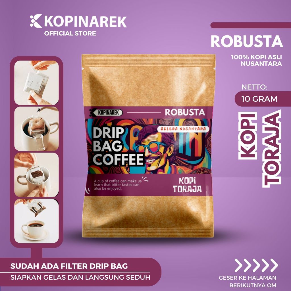 

Kopi Dripbag Coffee Sachet RobustaToraja Premium Original Drip Bag Instan Asli Bubuk Hitam Saset Tubruk Murah Enak Nusantara Hadiah Souvenir Pernikahan Ulang Tahun Graduation Unik