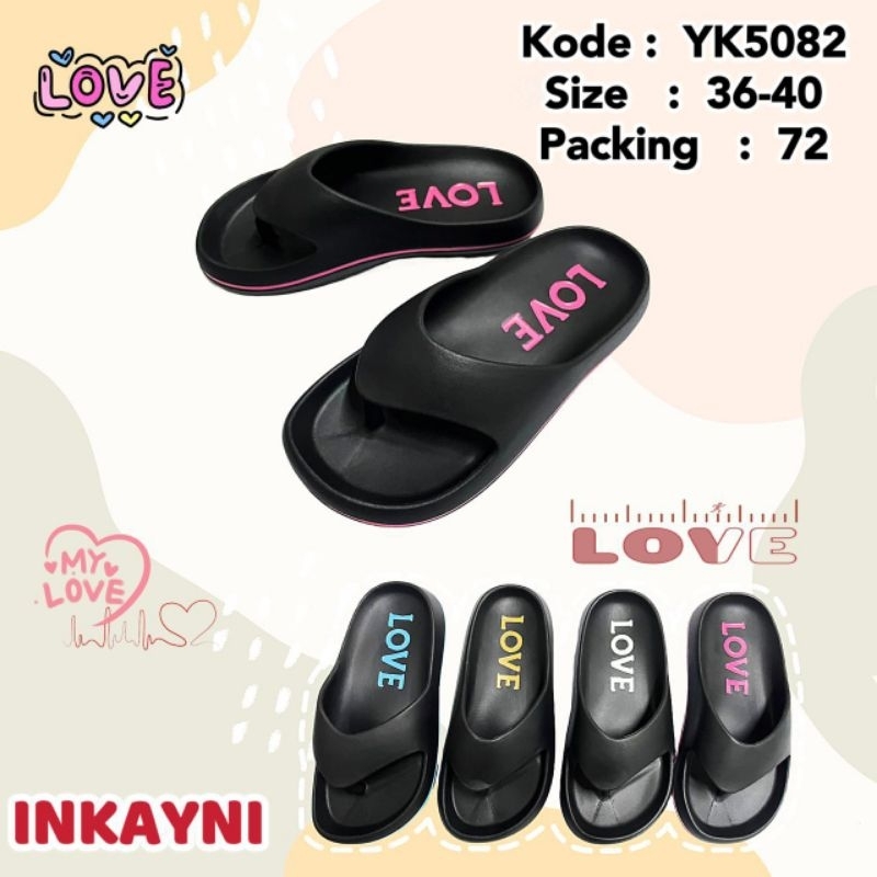 SANDAL JEPIT WANITA DEWASA MOTIF LOVE KARET LENTUR