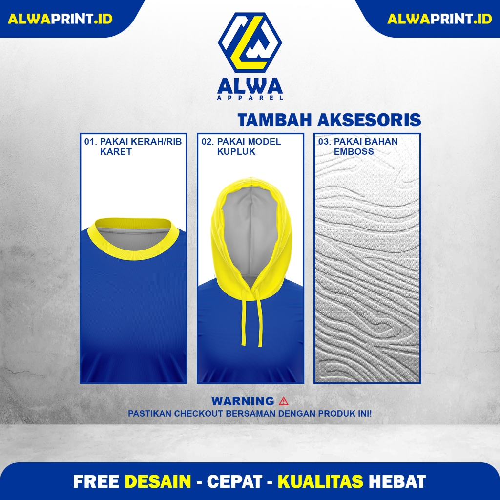 JERSEY TAMBAH AKSESORIS (PAKAI KERAH ATAU RIB KARET / PAKAI MODEL KUPLUK / PAKAI BAHAN EMBOSS)