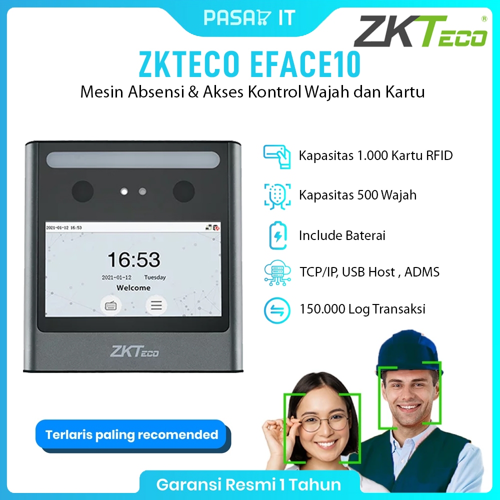 Mesin Absensi & Akses Kontrol Wajah ZKTeco EFACE 10 | ZKTeco EFACE10 RFID Proxy Sudah Include Batera