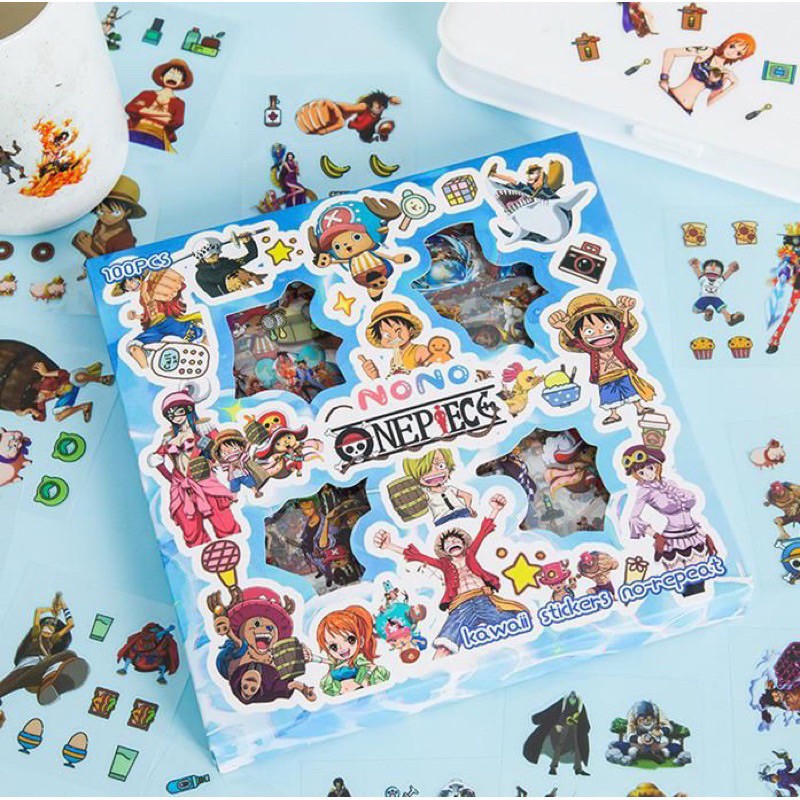 

One Piece Sticker Big Box isi 100 Lembar Waterproof NAKAMA Monkey D Luffy Zoro Gear5 Mainan Tempelan
