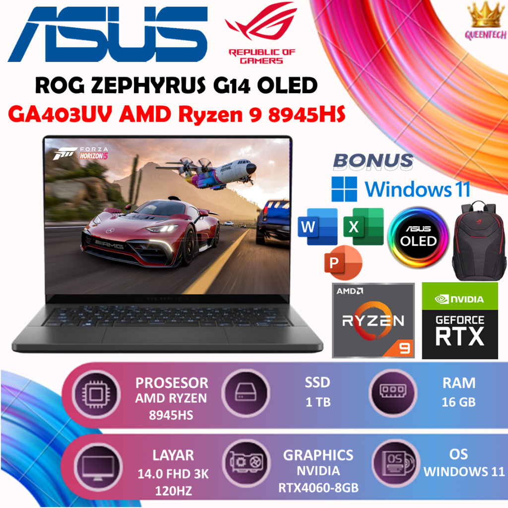 ASUS ROG GAMING ZEPHYRUS G14 OLED GA403UV AMD Ryzen 9 8945HS RTX4060-8GB 16GB 1TB Windows 11 14.0 FH