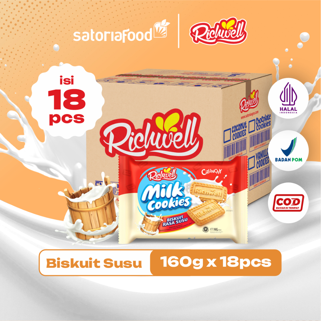 

Snack Richwell Milk Cookies 160g | [ 1 Dus ] Cemilan Biskuit Kukis Rasa Susu isi 18 pcs