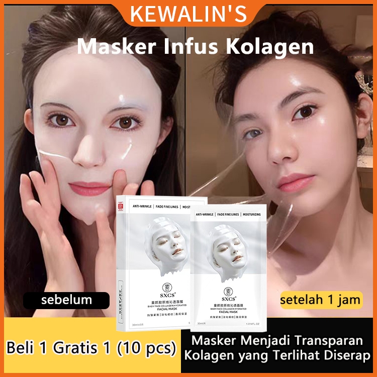 [100% asli ]Beli 1 Gratis 1 Kewalins SXCS Sebelum Masker Infus Kolagen Masker fungsional Masker kola