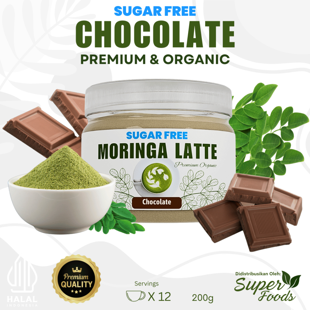

Moringa Latte Sugar-Free SuperFoods [CHOCOLATE] 200g (kelor)(PREMIUM)(ORGANIK)